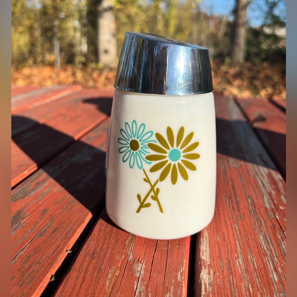 Vintage Milk Glass w/ Daisies Sugar Dispenser